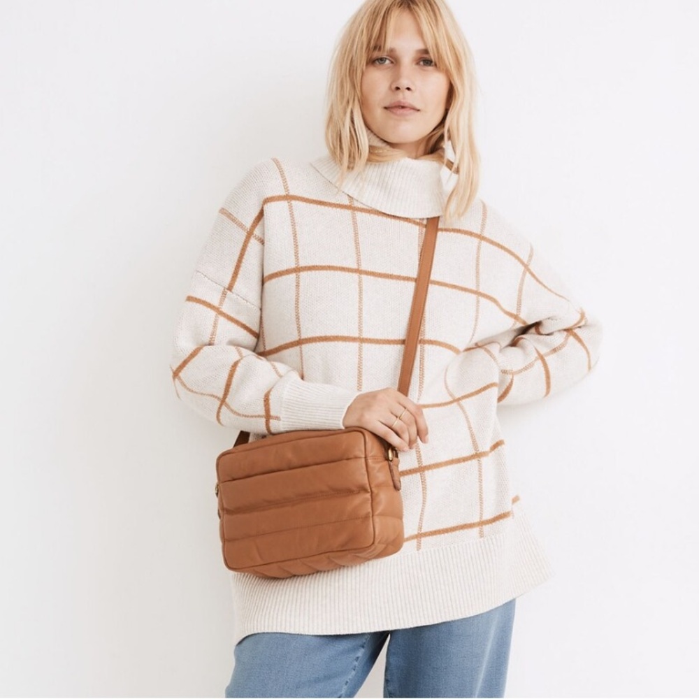 Madewell Wool Blend Pearldale Turtleneck Knit Sweater in Windowpane Size Large